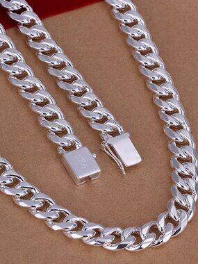 925 Sterling Silver 10 MM Thick Chunky Necklace Wide Link Necklace
